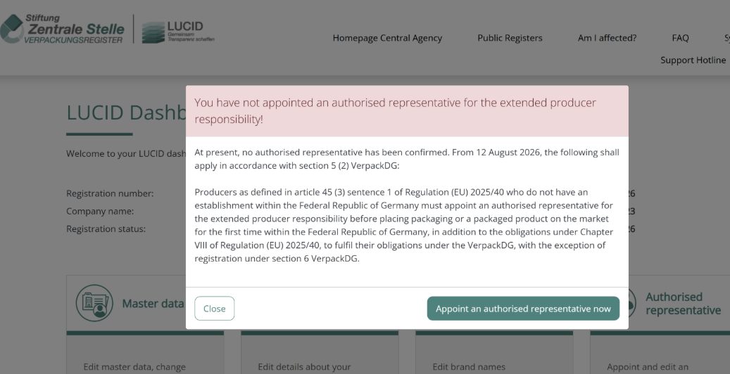 LUCID Authorised Representative warning for foreign producers in Germany