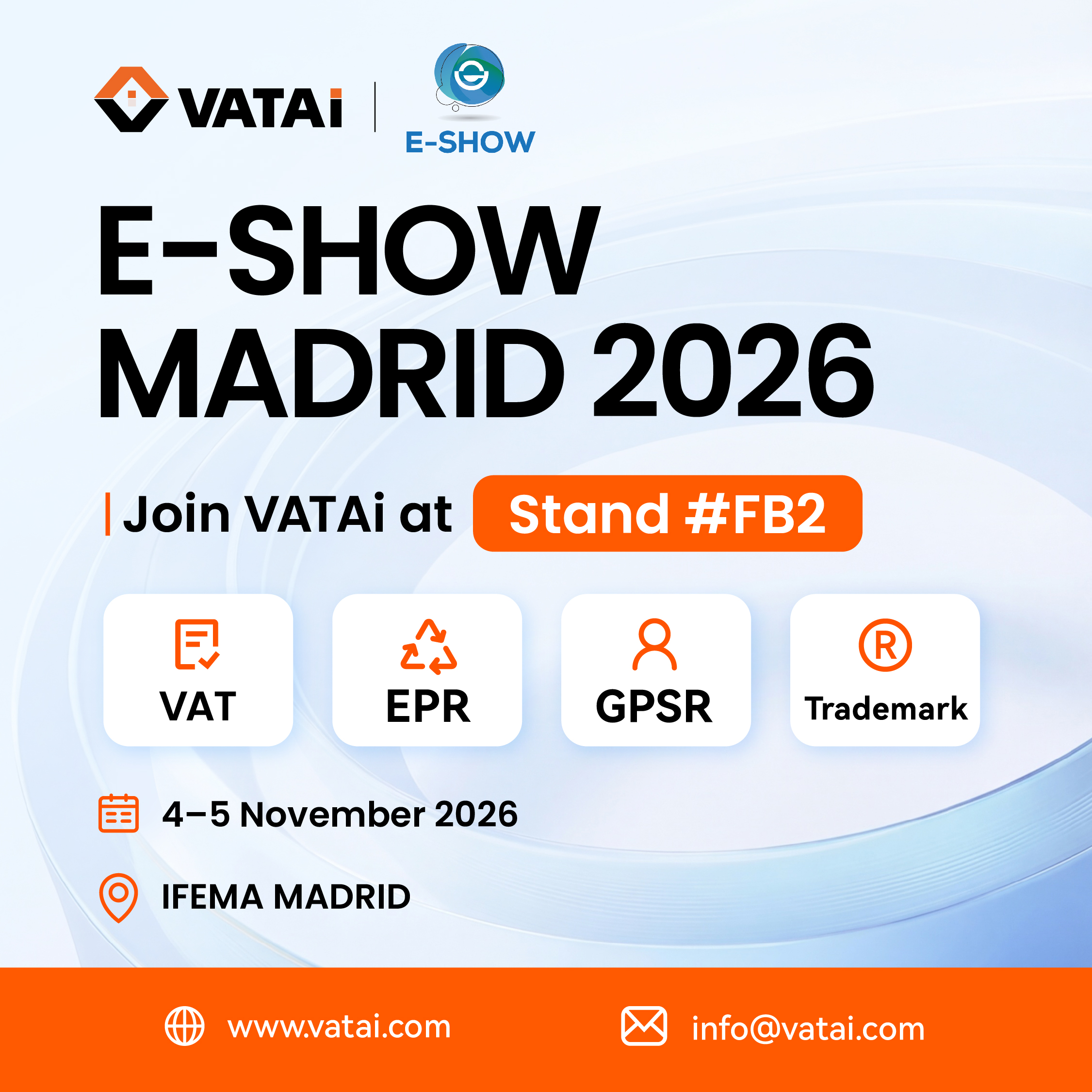 VATAi at E-Show Madrid 2026, Stand FB2, IFEMA Madrid, 4&ndash;5 November 2026